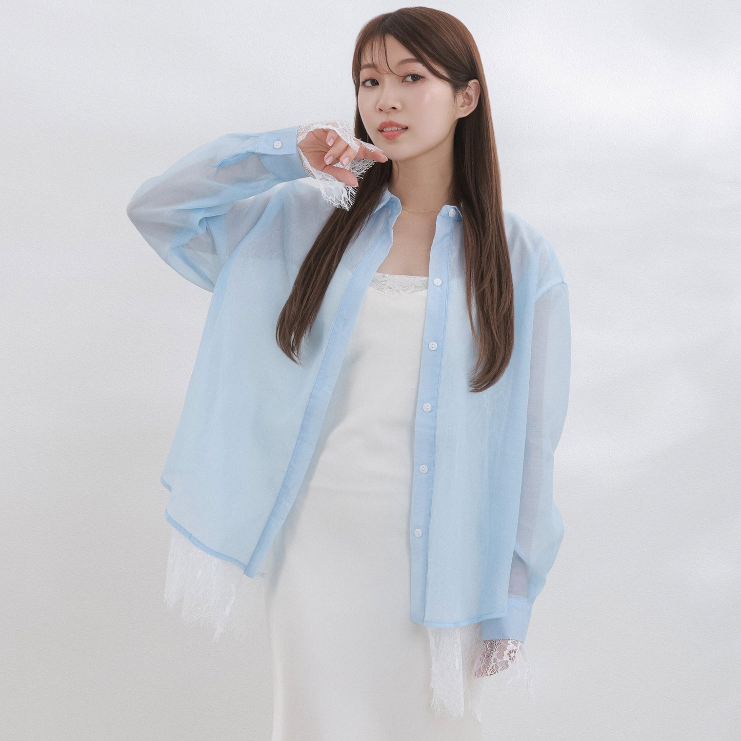 シアーレースシャツブラウス